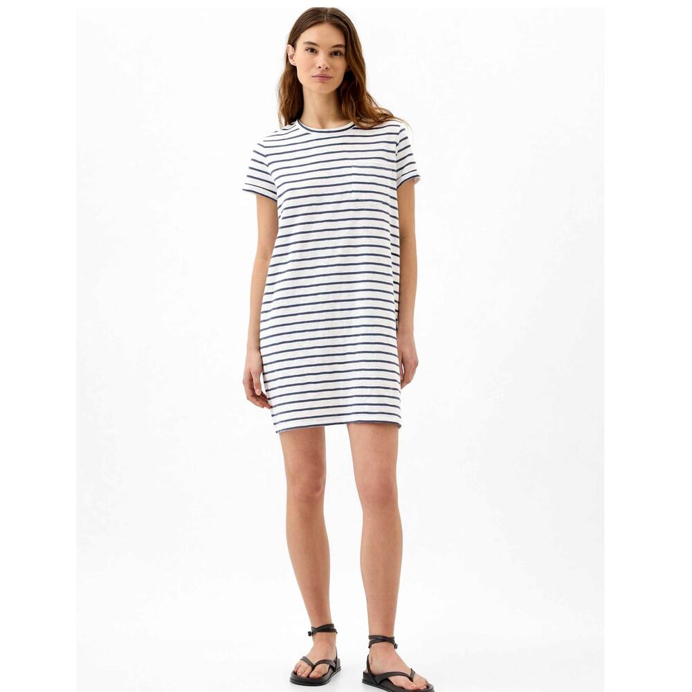 GAP Pocket T-Shirt Dress Navy White Stripe | S Small Tall | Casual Stripe Dress